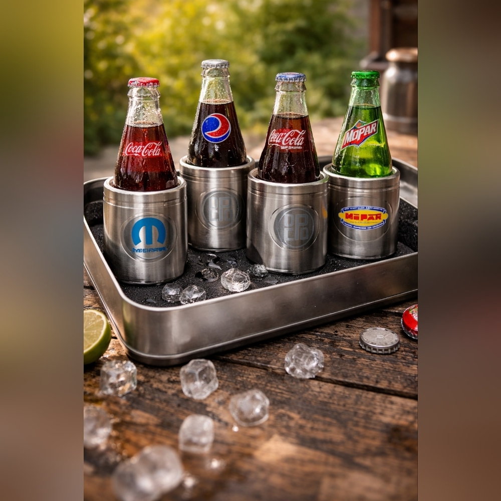 MOPAR 75th Anniversary Piston Can Coolers Set of 4 w/ Tin Box